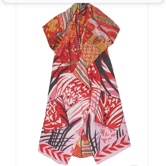 Vibrant Red and Yellow Women's Cardigan Vest - Picture 6 of 8